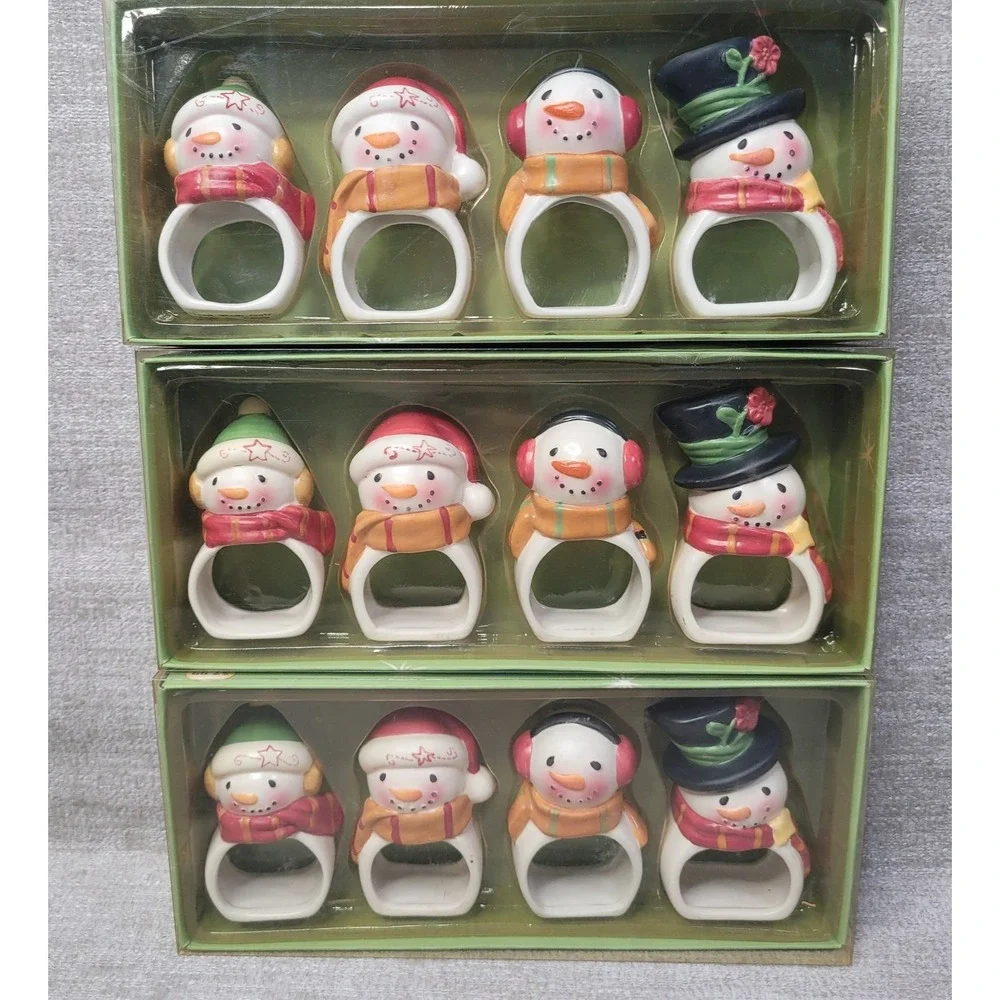 Frosty the Snowman Napkin Rings Christmas Set of 12 Ceramic Style Novelty New